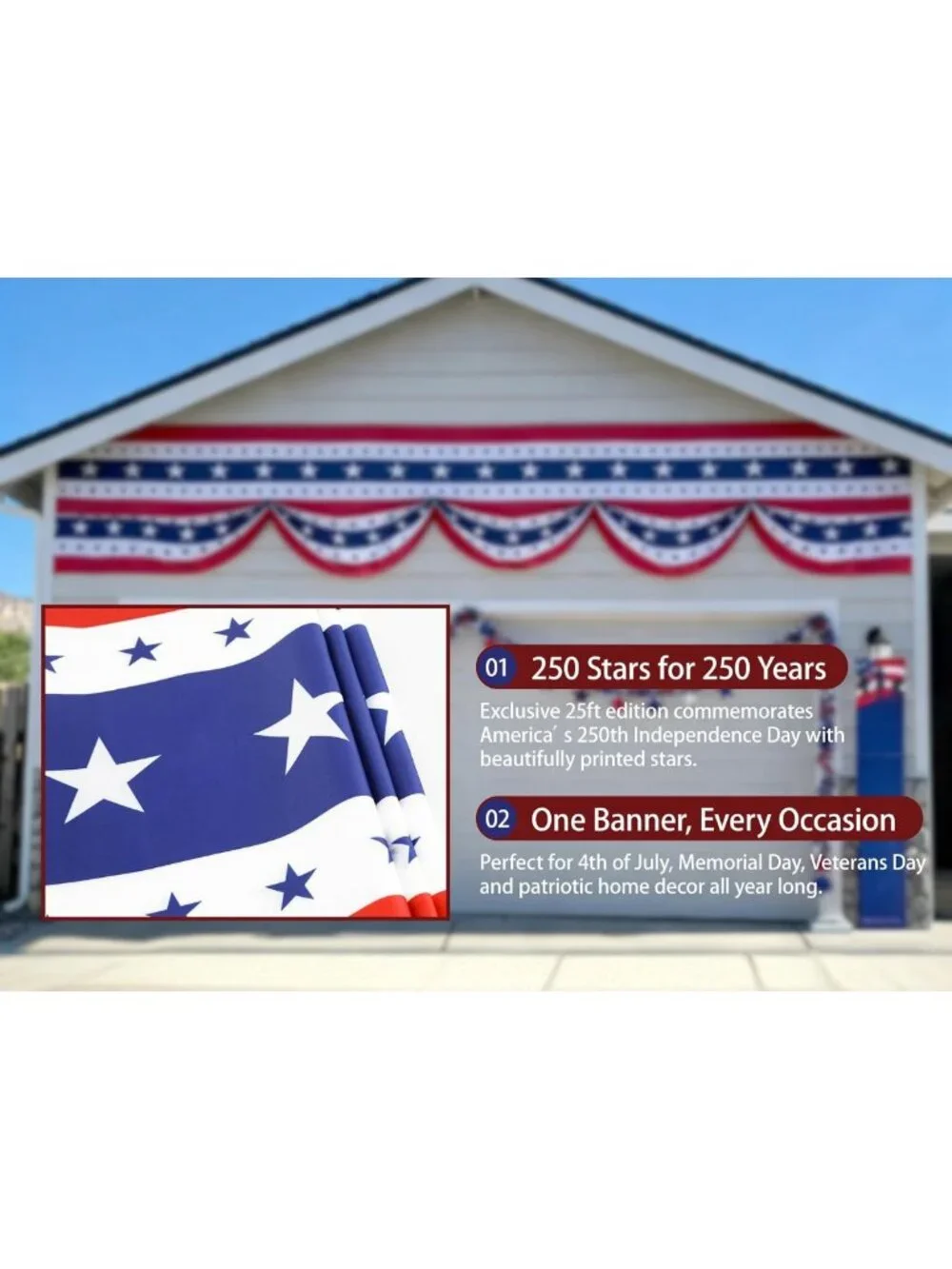 Patriotic USA Bunting Flag - 4th of July Red White Blue Decor for Independence